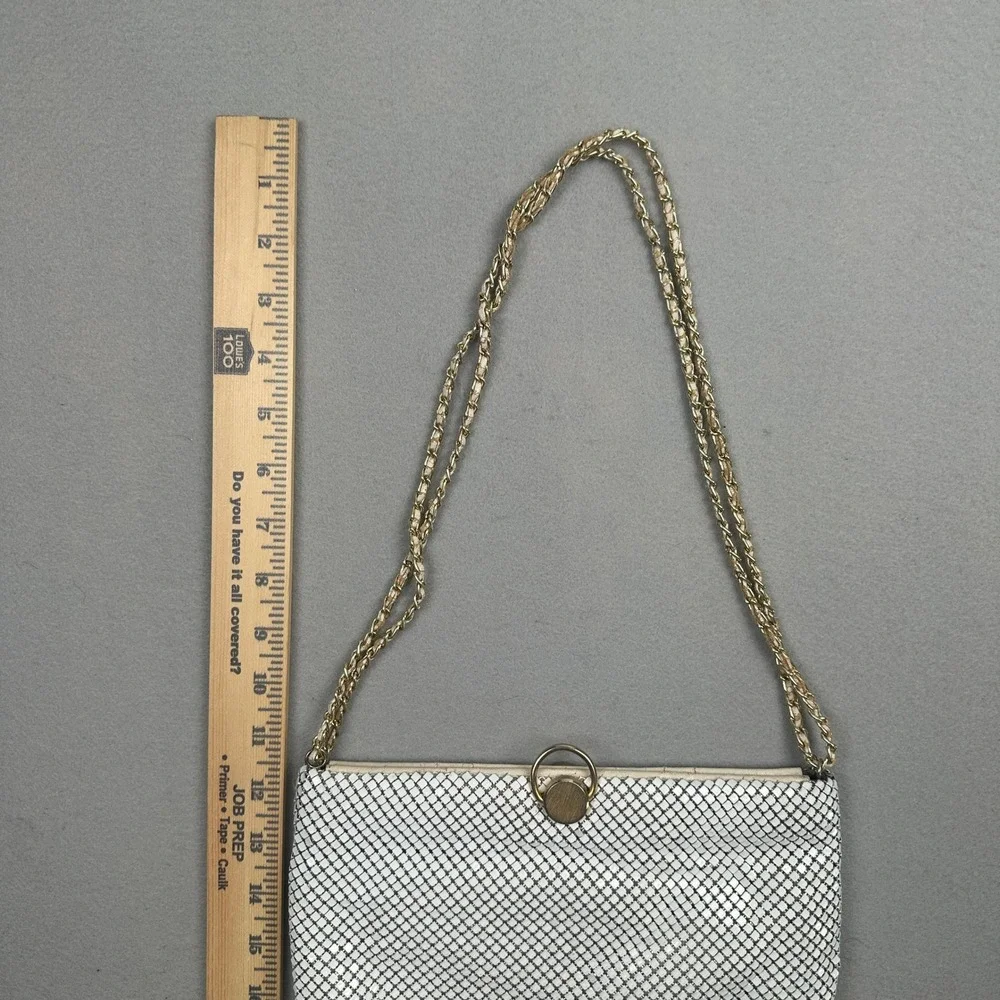 Bueno Vintage Sequin White Metal Mesh Shoulder Bag Gold Tone Chain Strap